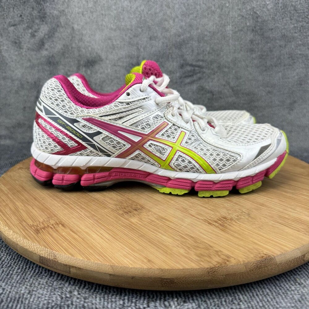 Asics GT-2000 Running Shoes Womens Size 6 White Pink Neon Yellow Stability